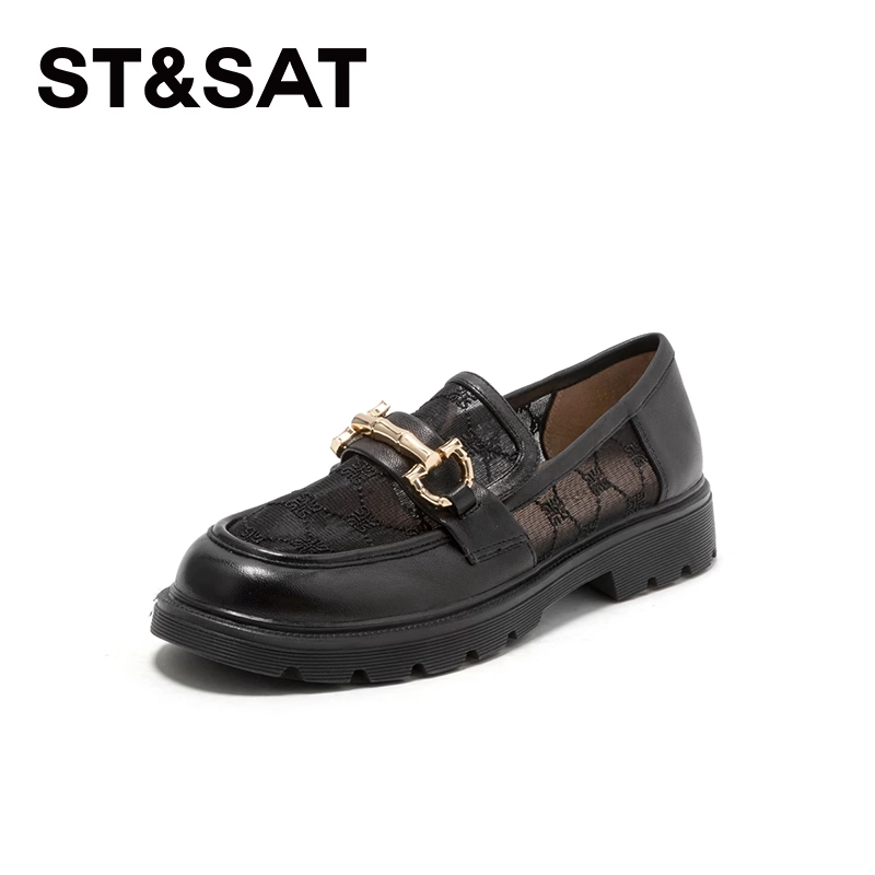 星期六羊皮厚底透气乐福鞋女