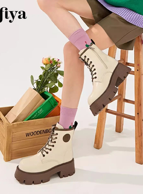 Safiya/索菲娅冬季保暖加绒马丁靴圆头厚底拉链短靴女SF24118139