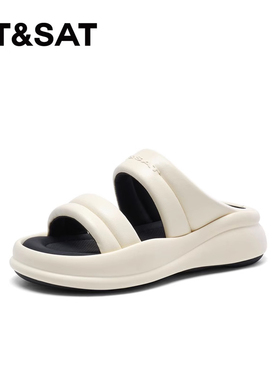 St&Sat/星期六夏季新款一字外穿厚底增高休闲凉拖鞋女SSC2110C80