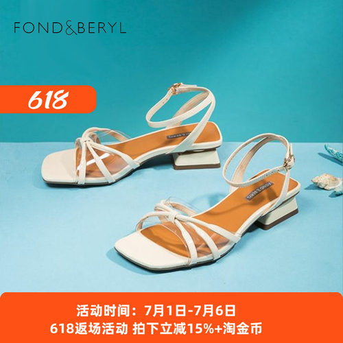 菲伯丽尔方头粗跟后空凉鞋女
