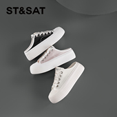 女SSC2114C85 厚底休闲包头拖鞋 St&Sat 星期六春夏圆头系带小白鞋
