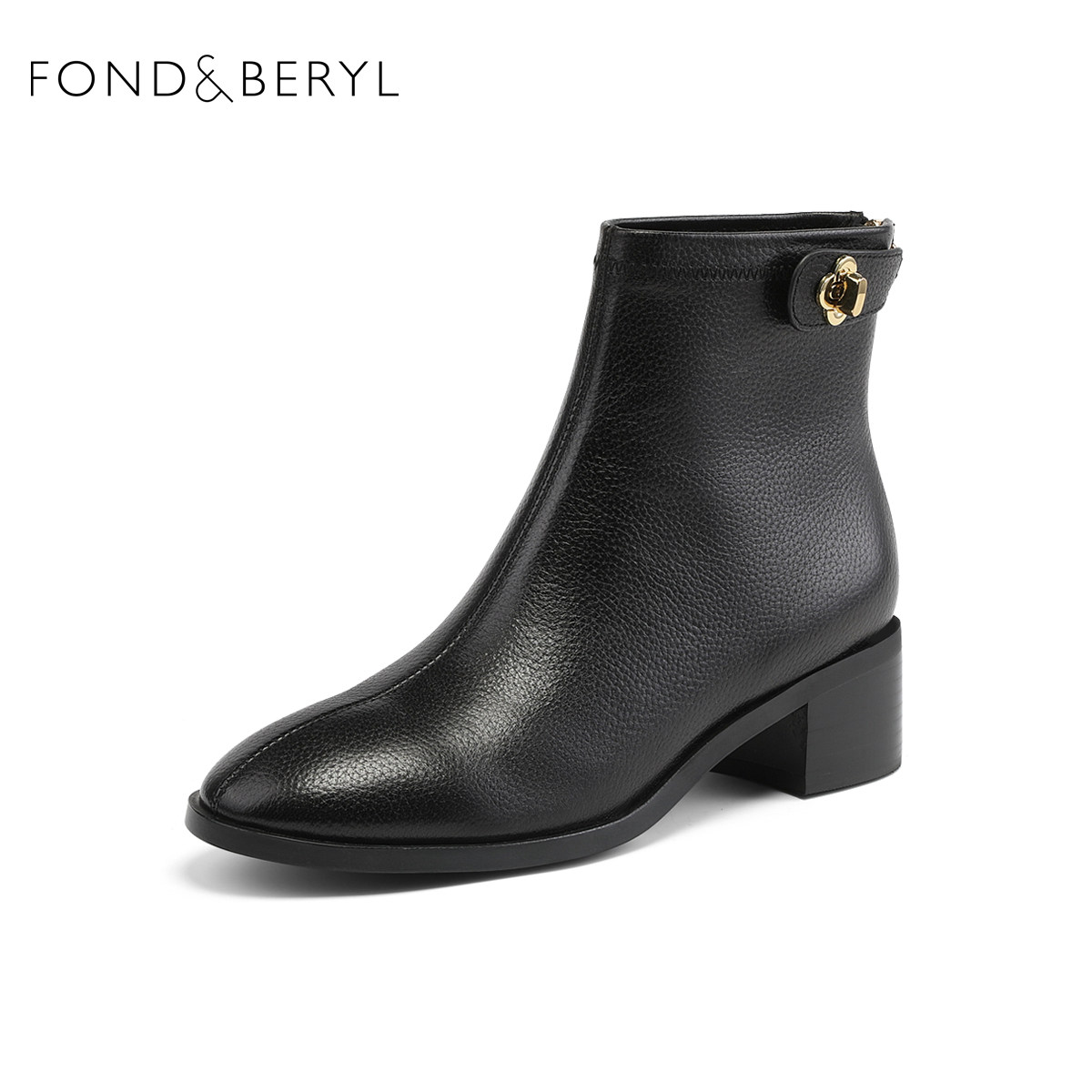 Fondberyl/菲伯丽尔秋冬羊皮金属扣后拉链简约时装靴女FB24116015