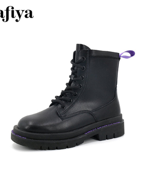 Safiya/索菲娅秋冬厚底增高马丁靴圆头前系带短靴女SF04116172