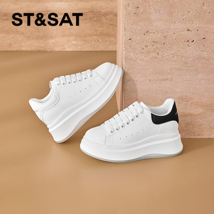 女SSD1112C2N 圆头系带休闲鞋 St&Sat 星期六春秋增高厚底小白鞋