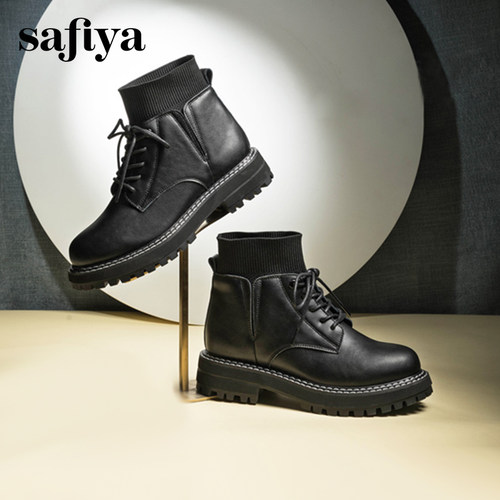 索菲娅保暖加绒低跟马丁靴女