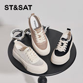 St&Sat 女SSC2112D80 圆头系带透气网面厚底小白鞋 星期六夏季 新款