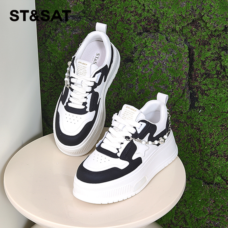 星期六厚底链条休闲小白鞋