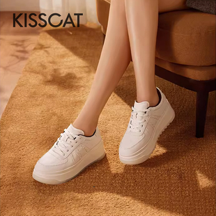 厚底休闲板鞋 KISS CAT 接吻猫春秋圆头系带小白鞋 女KA54555