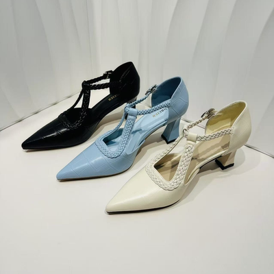 H88302尖头三色时尚2025春夏新款中跟女鞋