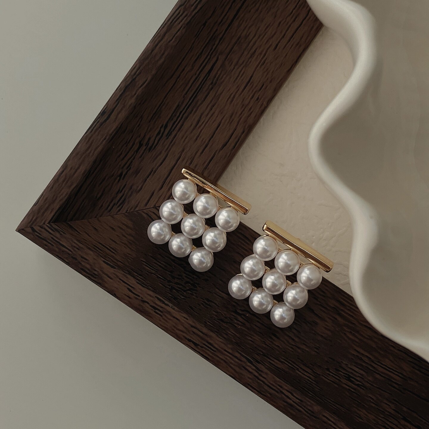 上新9折 几何珍珠方形耳环女小众高级感设计师款耳钉百搭极简个性