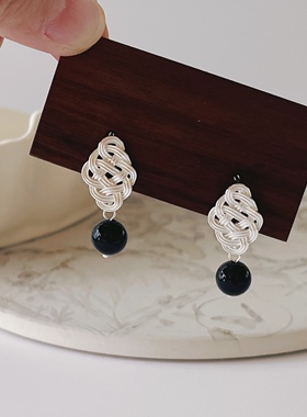 银色中国结复古手工编织耳环耳坠新中式饰品耳环耳坠百搭麻花纹