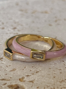 粉白滴釉素圈戒指可开口食指戒女甜美日常指环ins风法式适合叠戴
