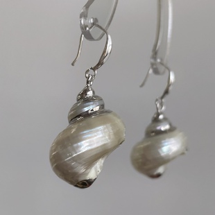 海风拂来天然海螺耳环超仙法式复古925银原创设计轻奢高级感小众