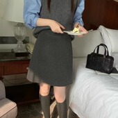 灰色毛呢半身裙秋冬女韩系高腰显瘦百搭中裙高级感梨形身材a字裙