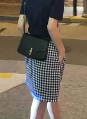 黑白格子半身裙女春夏新款梨形身材时尚百搭短裙显瘦包臀a字中裙