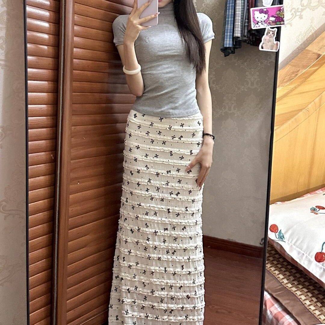 新款夏季韩系度假蝴蝶结印花蕾丝碎花鱼尾半身裙纯欲长裙显瘦裙子,女装/女士精品,半身裙,淘宝优惠券,粉丝福利购,淘宝优惠卷