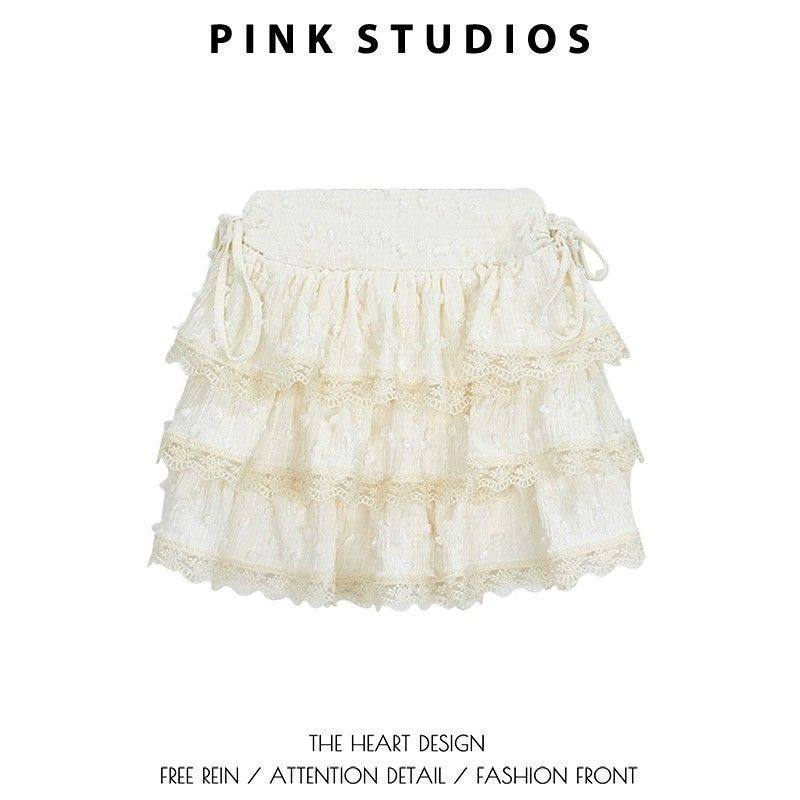 纯欲蕾丝边蛋糕裙女夏甜美高腰显瘦奶油半身裙肌理感绑带蓬蓬短裙,女装/女士精品,半身裙,淘宝优惠券,粉丝福利购,淘宝优惠卷