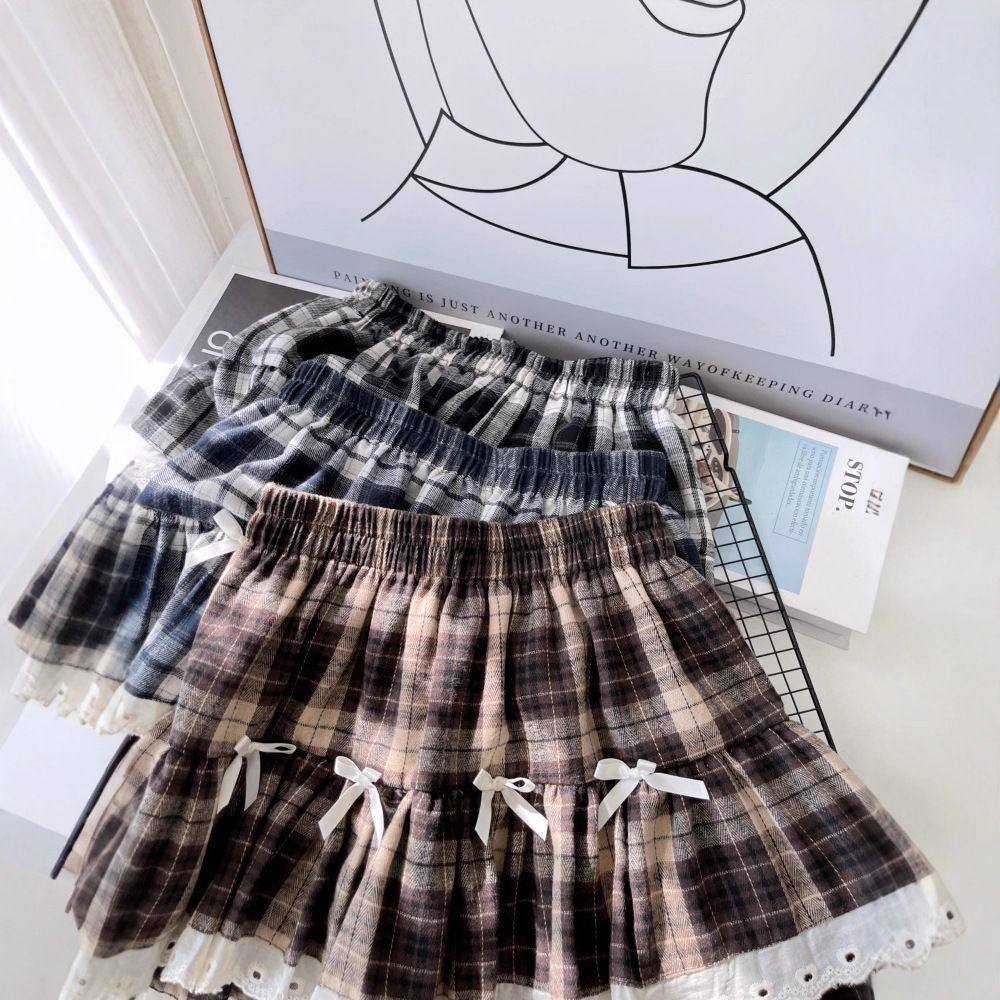 松紧高腰格纹蝴蝶结花边拼接防走光半身裙子 a字短裙蛋糕裙蓬蓬裙,女装/女士精品,半身裙,淘宝优惠券,粉丝福利购,淘宝优惠卷