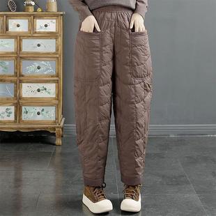 加厚宽松休闲裤 纯色菱格夹棉裤 女防风文艺复古 保暖新品 2025冬季
