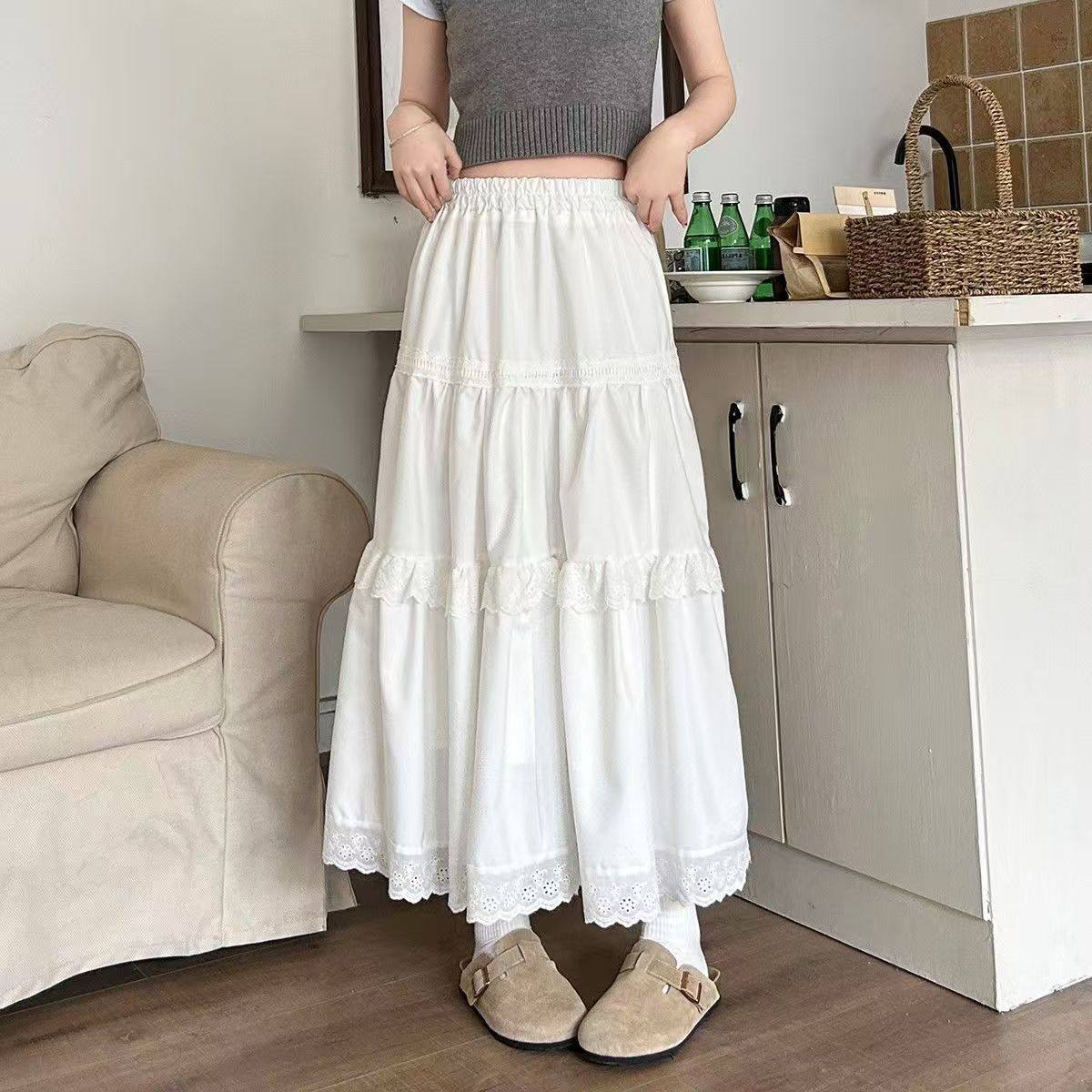 白色蛋糕裙半身裙春夏小个子高腰显瘦蕾丝蓬蓬中长裙a字裙伞裙子,女装/女士精品,半身裙,淘宝优惠券,粉丝福利购,淘宝优惠卷