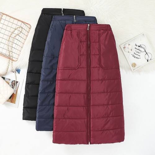 外贸原单清仓羽绒棉半身裙女冬季防风保暖拉链长款一片式包臀裙子
