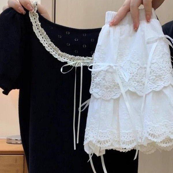 韩系套装女夏季蕾丝镂空短款短袖针织T恤搭配芭蕾风蛋糕裙两件套,女装/女士精品,半身裙,淘宝优惠券,粉丝福利购,淘宝优惠卷