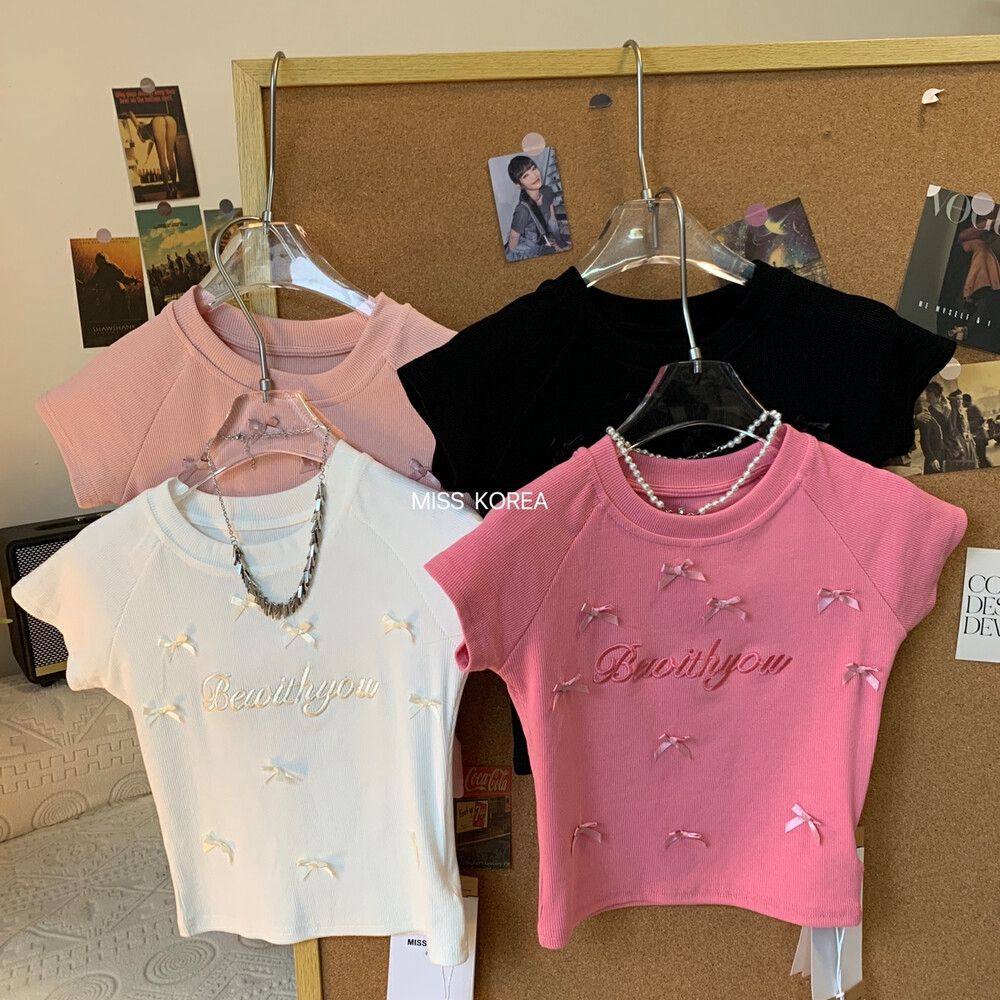 女童甜辣蝴蝶结短袖修身T恤时尚甜美坎肩短款上衣2024年夏季新款,童装/婴儿装/亲子装,T恤,淘宝优惠券,粉丝福利购,淘宝优惠卷