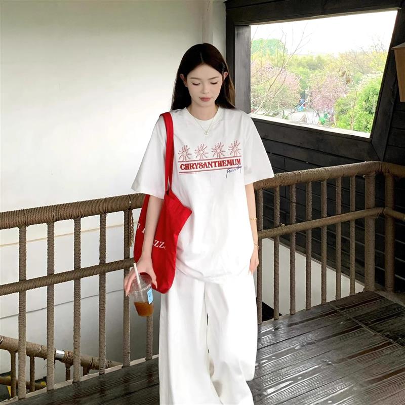 纯棉印花美式复古短袖t恤女大童夏季初中高中学生宽松半袖上衣服