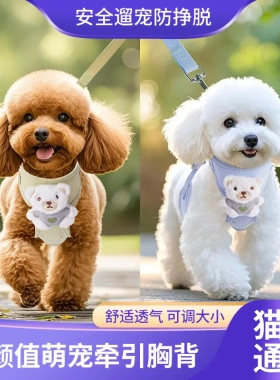 新款小猫狗牵引绳背心式遛狗绳子小型犬宠物胸背用品带外出狗链子
