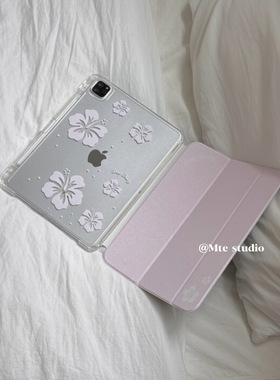 韩系ins少女心粉色樱花适用2024iPad保护壳2022苹果iPad10.5寸保护套air5 10.9平板套防摔软壳带笔槽支架11