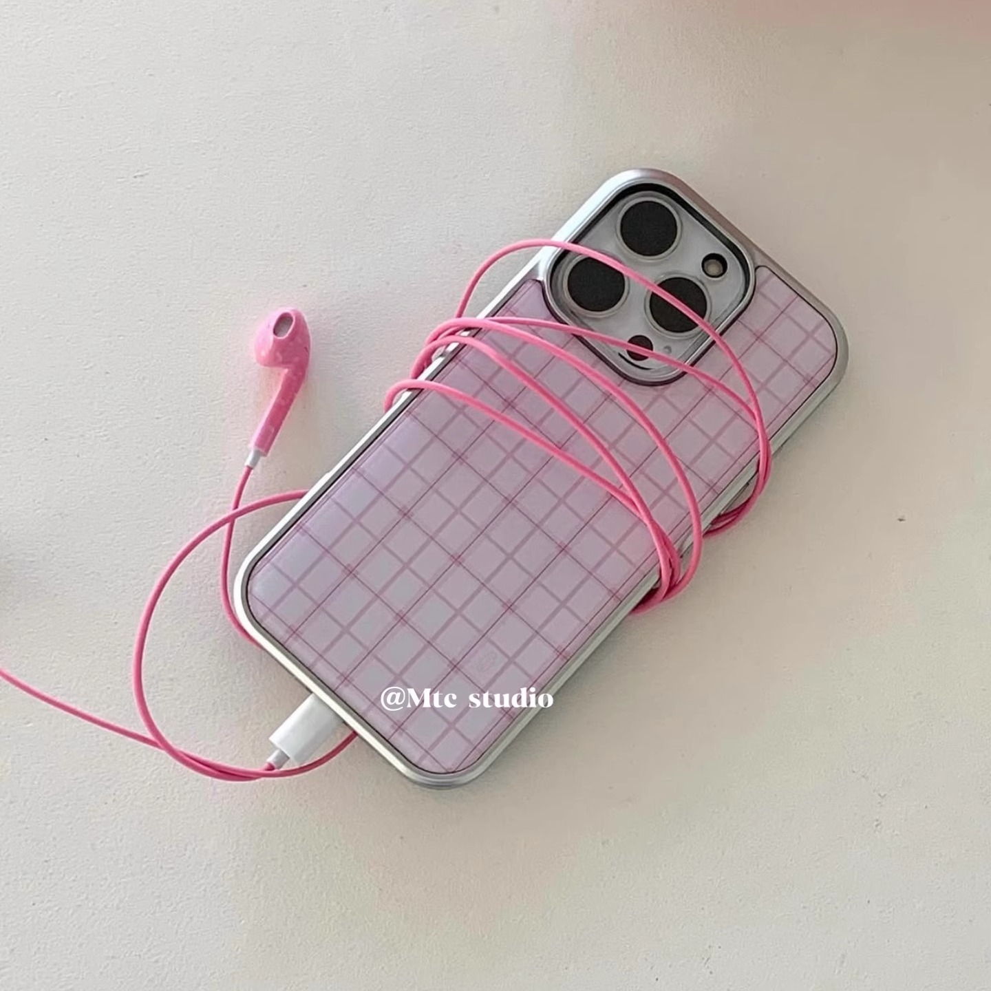 韩系ins风简约格纹手机壳甜美