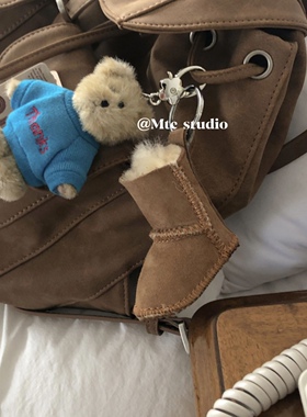 韩系ins风冬日创意迷你毛绒雪地靴包包挂件车钥匙扣书包挂饰吊坠