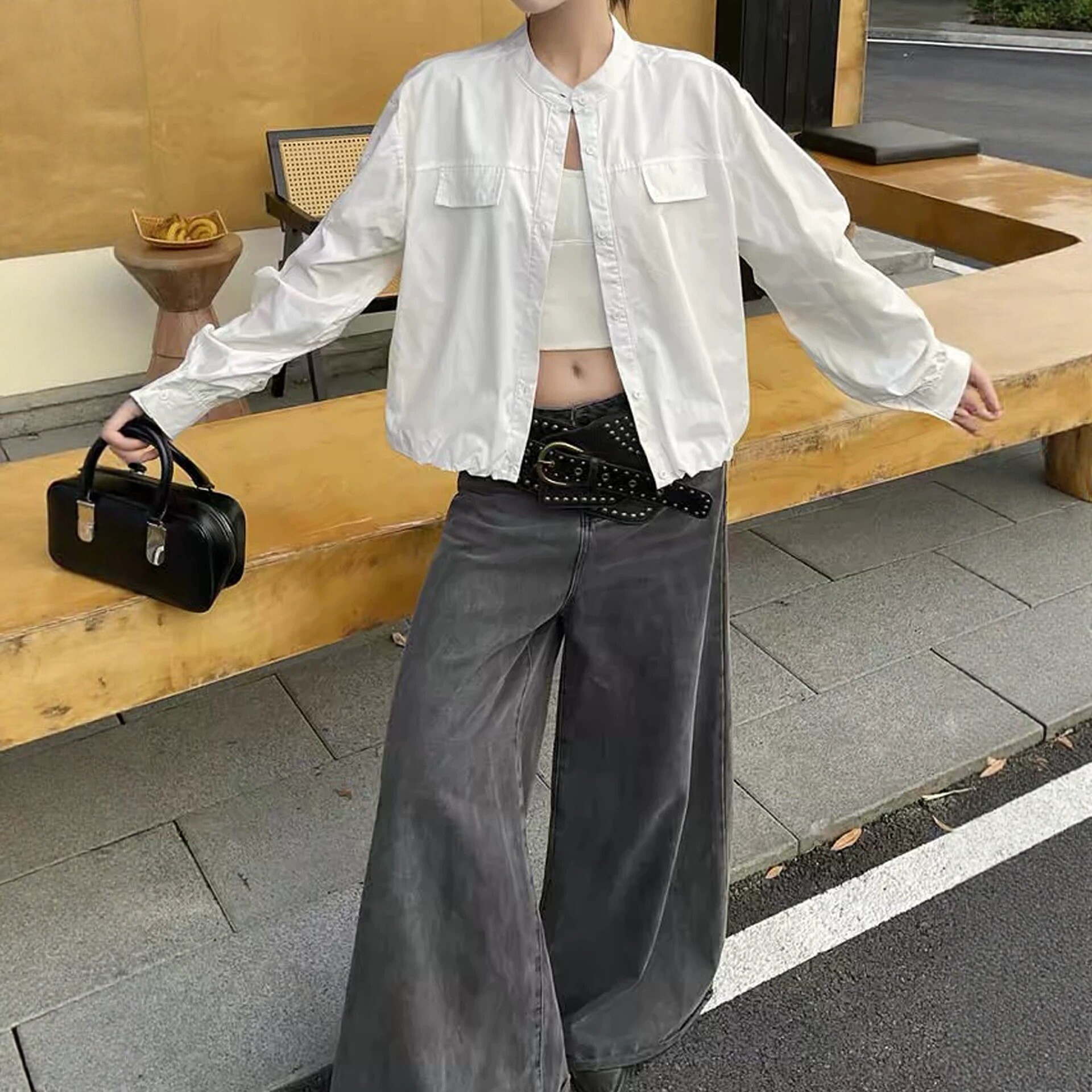 2026新款春装薄外套带里布衬衣休闲百搭薄夹克两穿开衫打底短外套