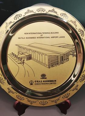 高端镀金中式纪念盘纯铜颁奖用品