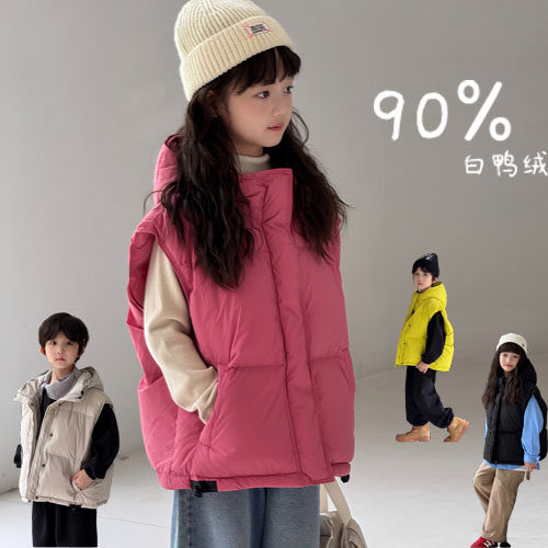 儿童羽绒服马甲2026冬季新款男童女童大口袋宽松保暖加厚连帽外穿