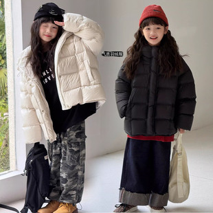 冬韩版新款男童女童加厚连帽白鸭绒保暖泡芙排骨款宽松儿童羽绒服