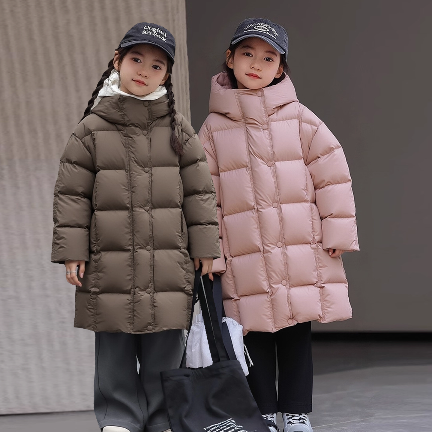 新国标90白鸭绒儿童连帽羽绒服冬