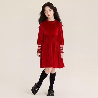 喜庆红色新年连衣裙冬装丝绒裙