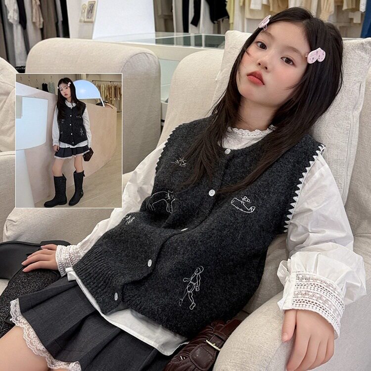 秋季女童长袖衬衫马甲套装新童装儿童女孩马甲两件套童套装学院风