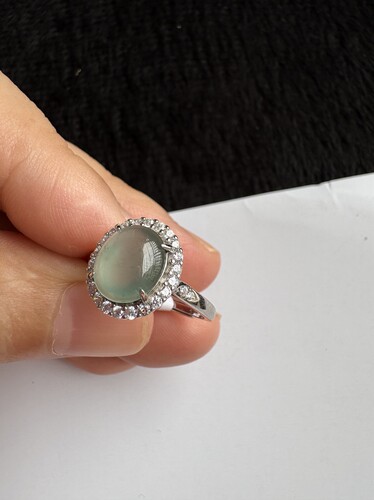 缅甸天然翡翠戒指银托