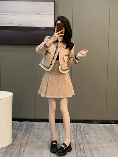 法式小香风时尚套装女秋冬装高级感小洋装轻熟短外套A字裙两件套