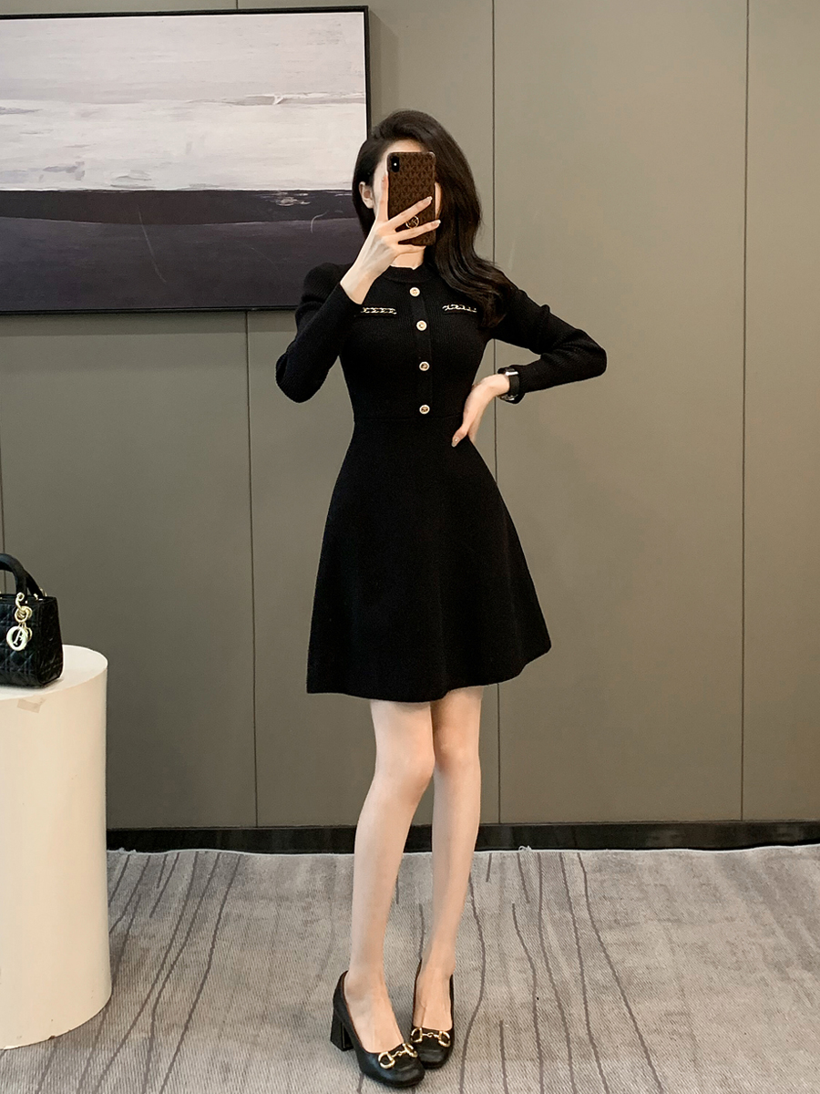 法式a字裙涤纶纯色链条