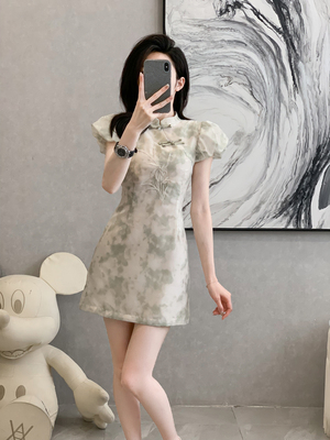 新中式a字裙涤纶花色刺绣