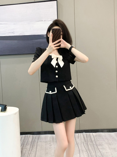 婷澈涤纶2023年夏季蝴蝶结两件套