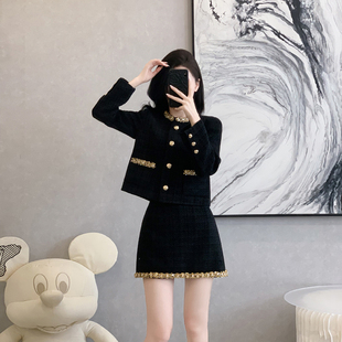 女秋冬装 套装 简约高级感纯色气质小黑裙两件套 设计感小众时尚 法式