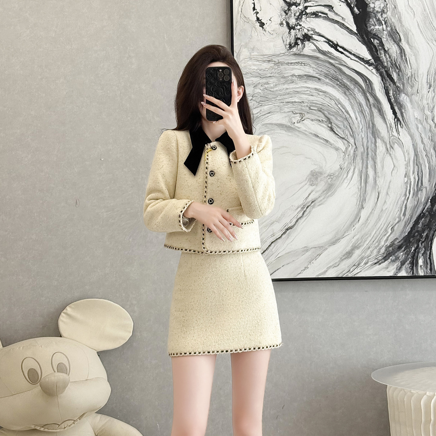 高级感小香风时尚套装女秋冬季气质显瘦翻领毛呢外套半身裙两件套,女装/女士精品,时尚套装,淘宝优惠券,粉丝福利购,淘宝优惠卷