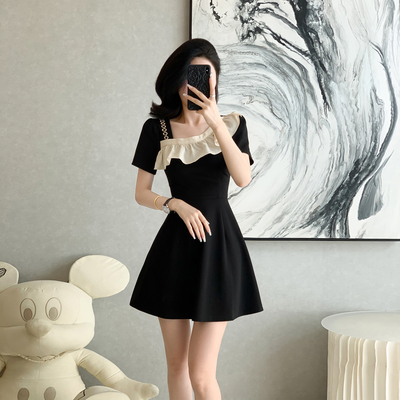 夏季法式A字荷叶边显瘦连衣裙