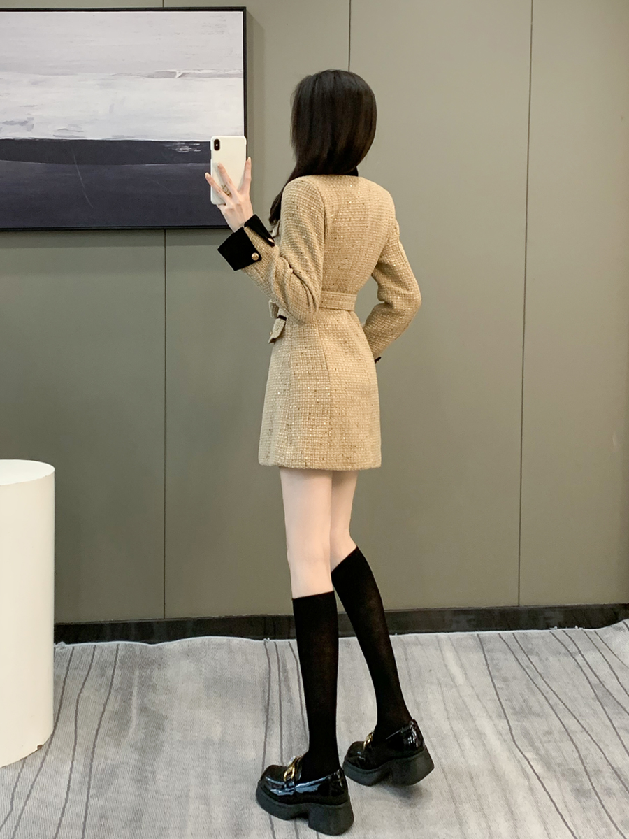 小香风a字裙聚酯纤维纯色腰带