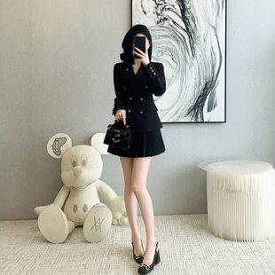 ol职业套装 新款 裙 外套半身百褶裙两件套女春秋季 高级感双排扣西装