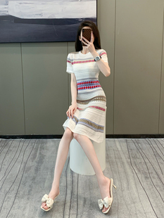 小香风连衣裙2026新款女小个子高级感轻奢名媛冰丝针织短袖裙子夏